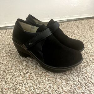 JBU by Jambu Sedona Slip On Heel Shoe Clog Sz 8.5 Vegan Black Strap Memory Foam